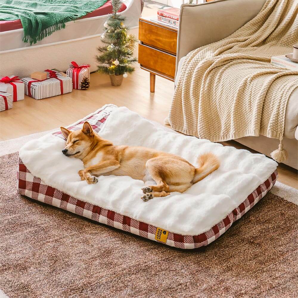 Cama ortopédica rectangular con reposacabezas de cuadros clásicos de gran tamaño para perros - Dreamy wave