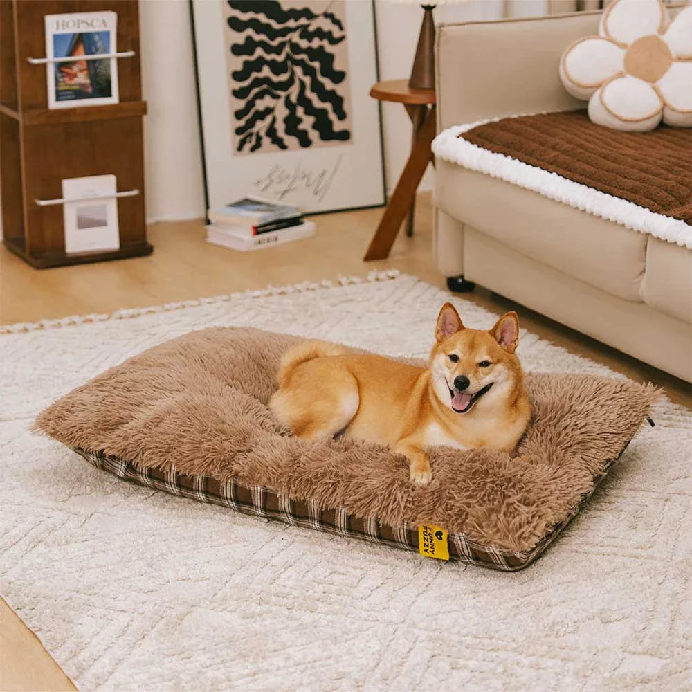 Alfombra para perros calmante de felpa extraíble de doble cara con diseño clásico de cuadros
