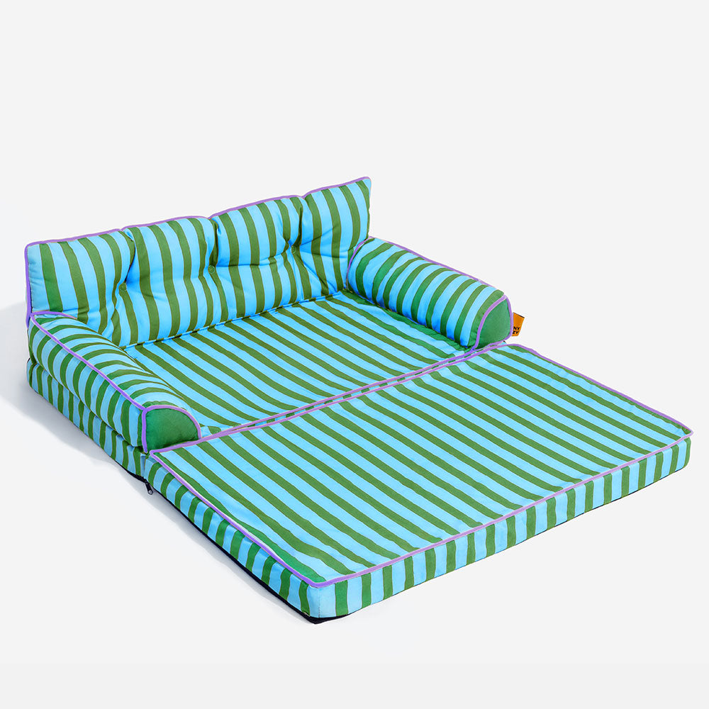 Sofá cama plegable para perros con diseño moderno, repelente al agua y con rayas - Sunny Siesta