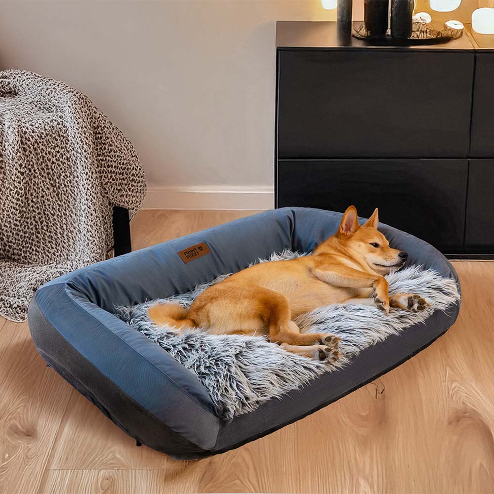 Sofá cama grande lavable y mullido para perros, con cojín acolchado, denim vaquero