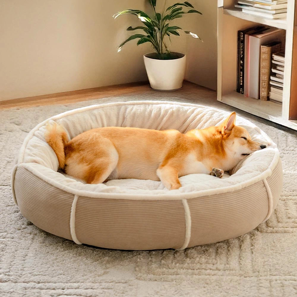 Cama para perros en forma de donut de corduroy ultra suave y antien ansiedad