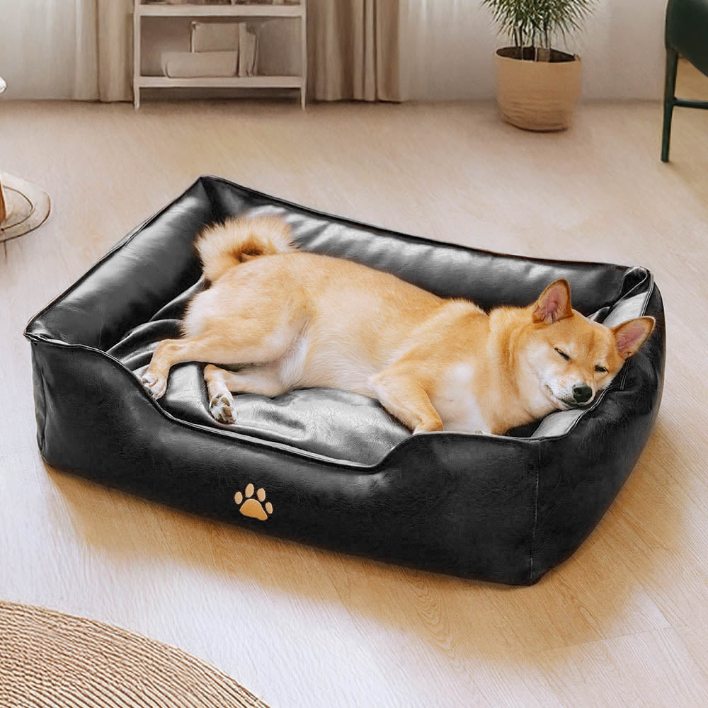 Cama para perros de lujo de cuero sintético impermeable y desmontable