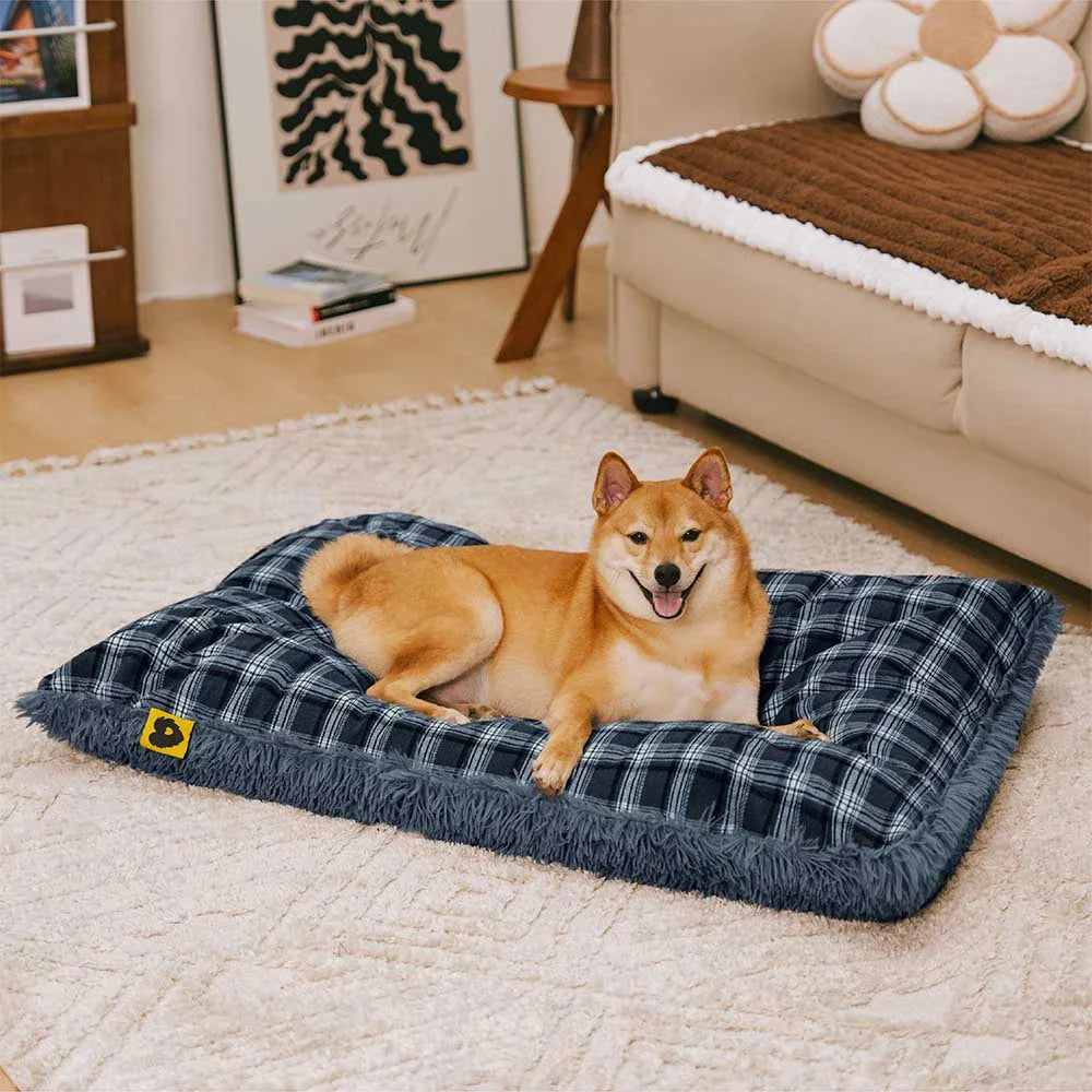 Alfombra para perros calmante de felpa extraíble de doble cara con diseño clásico de cuadros