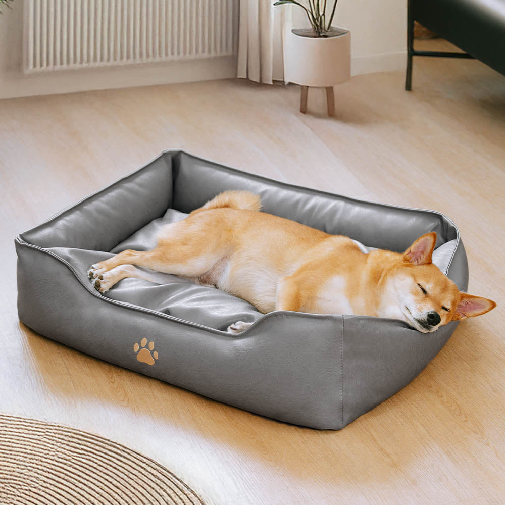 Cama para perros de lujo de cuero sintético impermeable y desmontable
