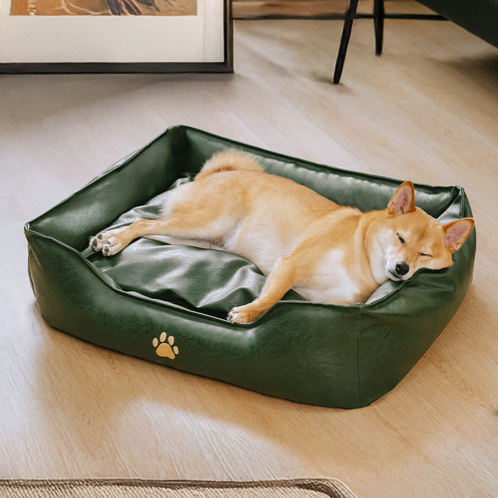 Cama para perros de lujo de cuero sintético impermeable y desmontable