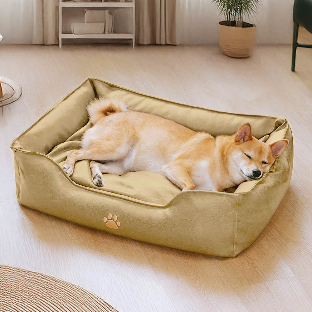 Cama para perros de lujo de cuero sintético impermeable y desmontable