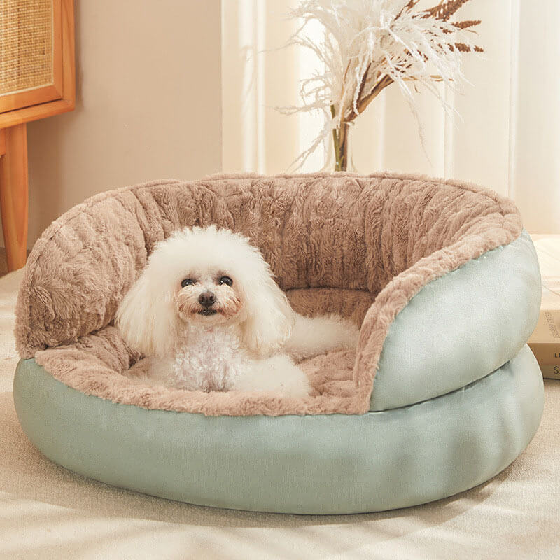 Cama para mascotas con respaldo acogedor, cama impermeable para perros y gatos para dormir profundo