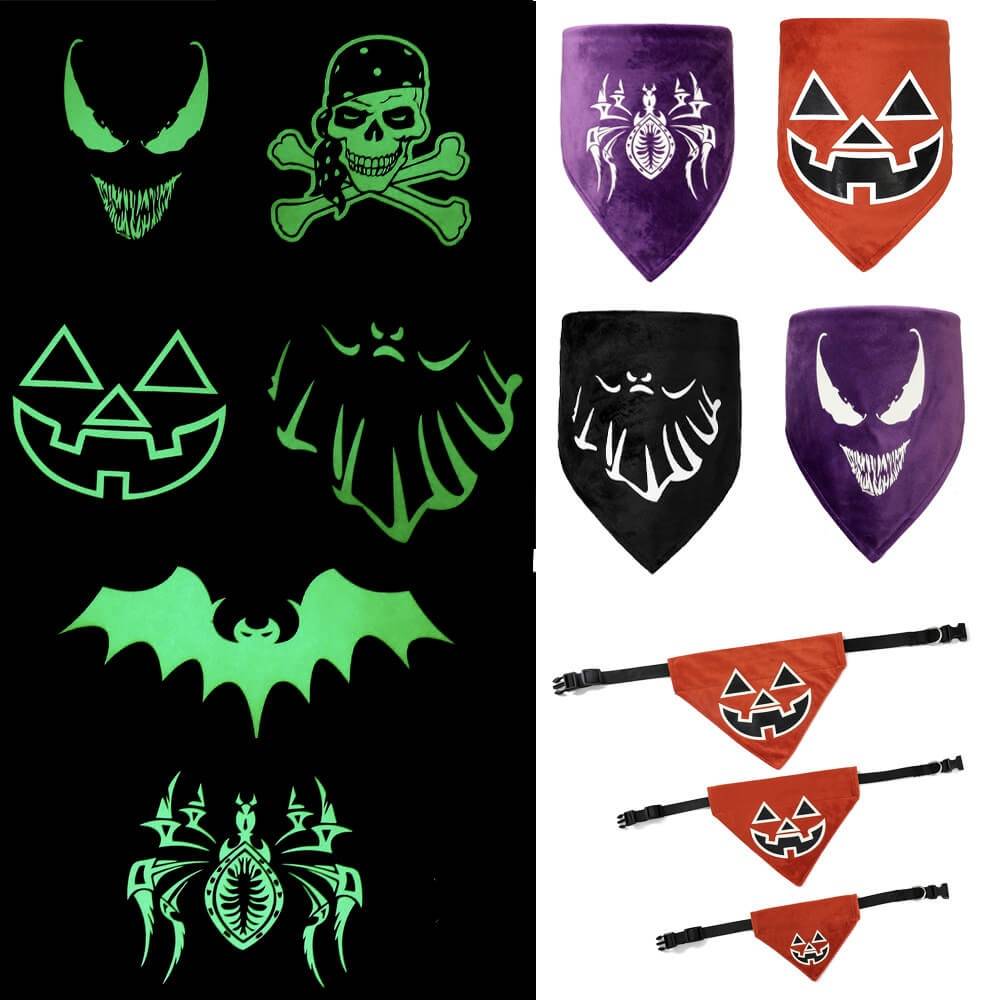 Pañuelo luminoso de Halloween para mascotas | Babero y collar triangulares luminosos para mascotas