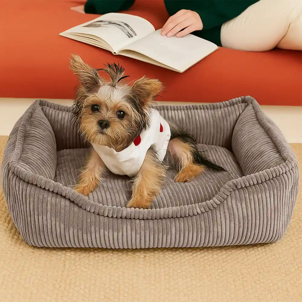Cama para perros de corduroy duradera y acogedora para todas las estaciones, para perros pequeños y medianos