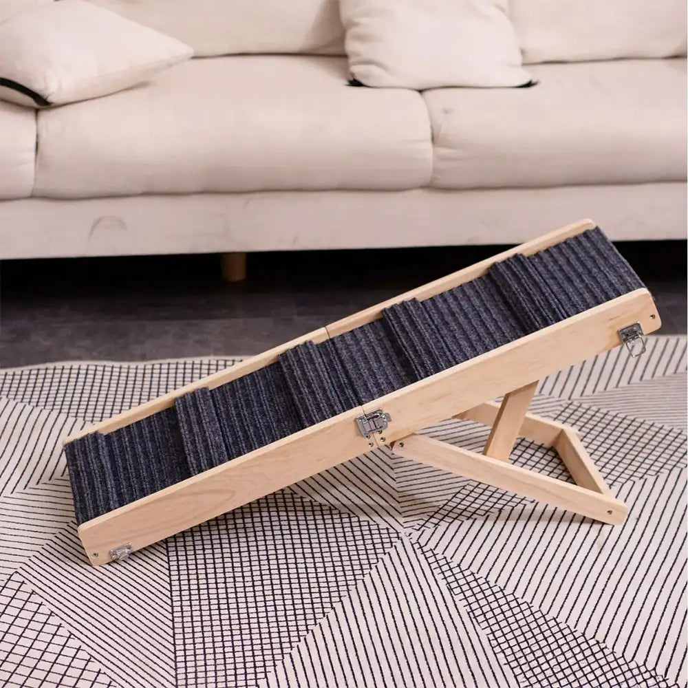 Rampa de perro de madera de 4 niveles, ajustable en altura, escaleras para perros plegables