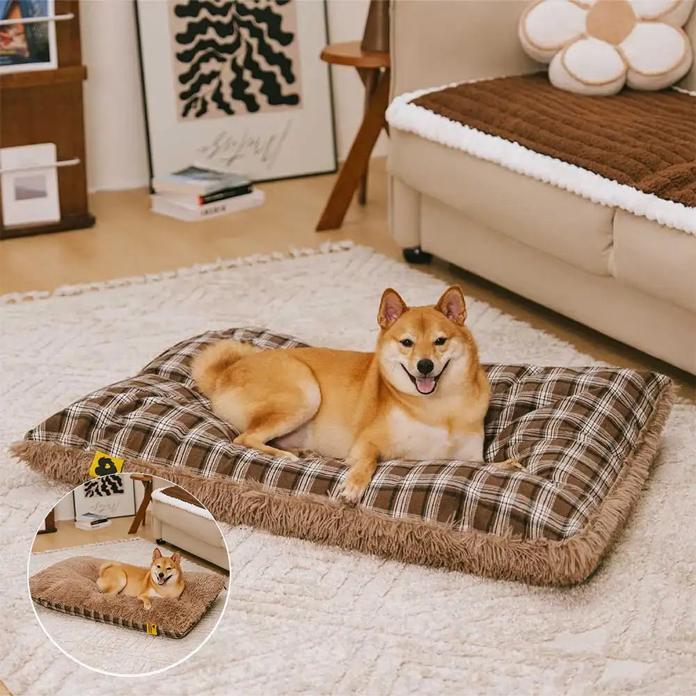 Alfombra para perros calmante de felpa extraíble de doble cara con diseño clásico de cuadros