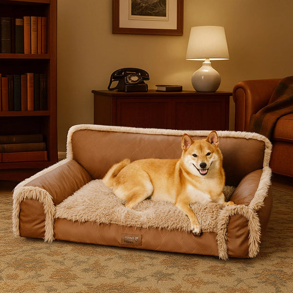Luxe Faux Leather Plush Sponge Sponge Orthopedic Dog Bed - Calentamiento