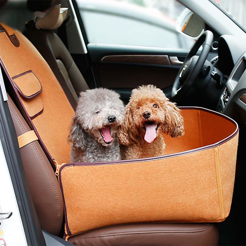 Cama con funda para asiento de coche para perros de tela de fieltro natural