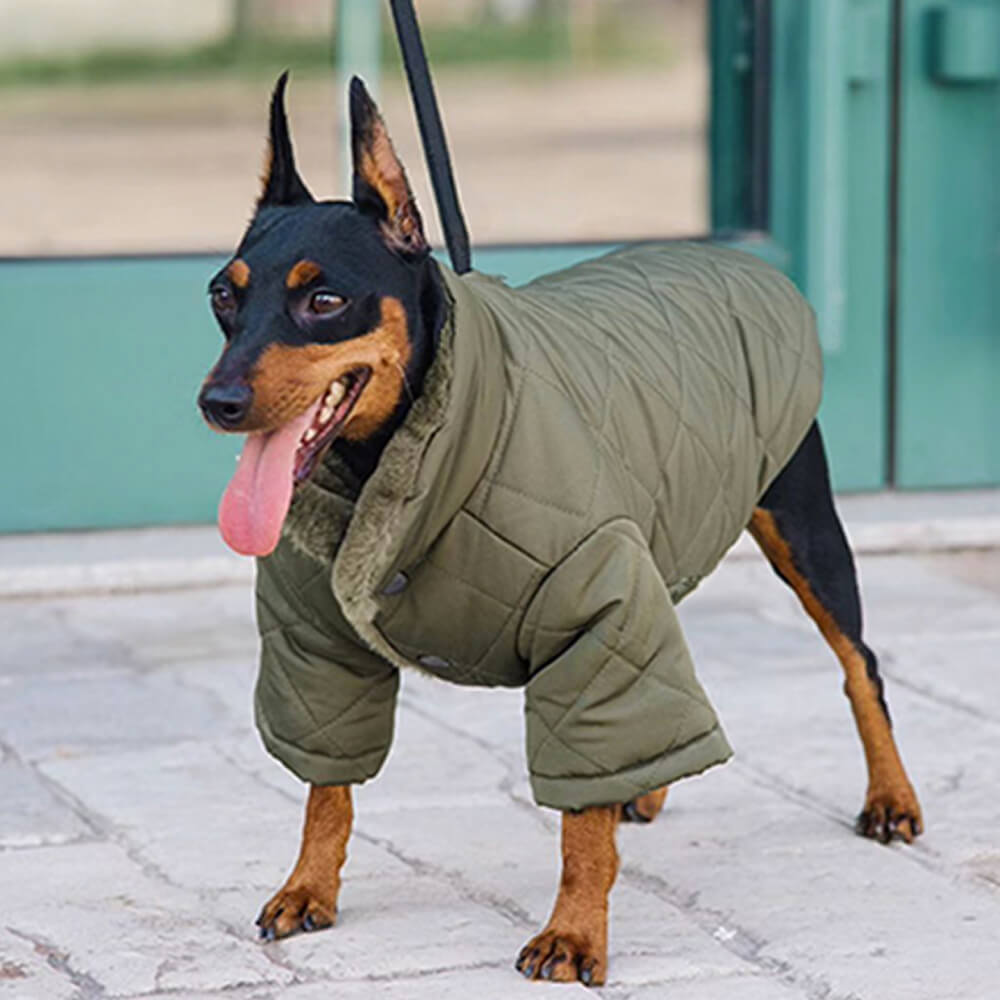 Abrigo para perros con cuello alto y botones a presión de piel sintética, cálido y acogedor