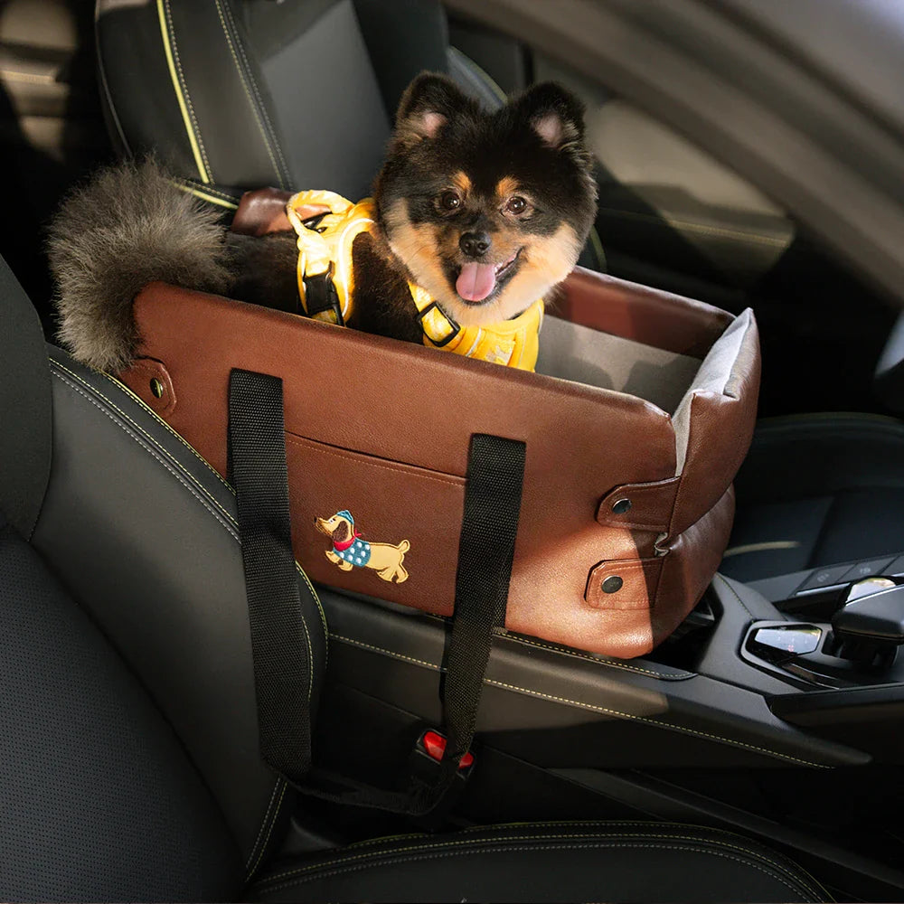 Asiento de perro para automóvil de consola central impermeable de imitación de cuero portátil para viajar