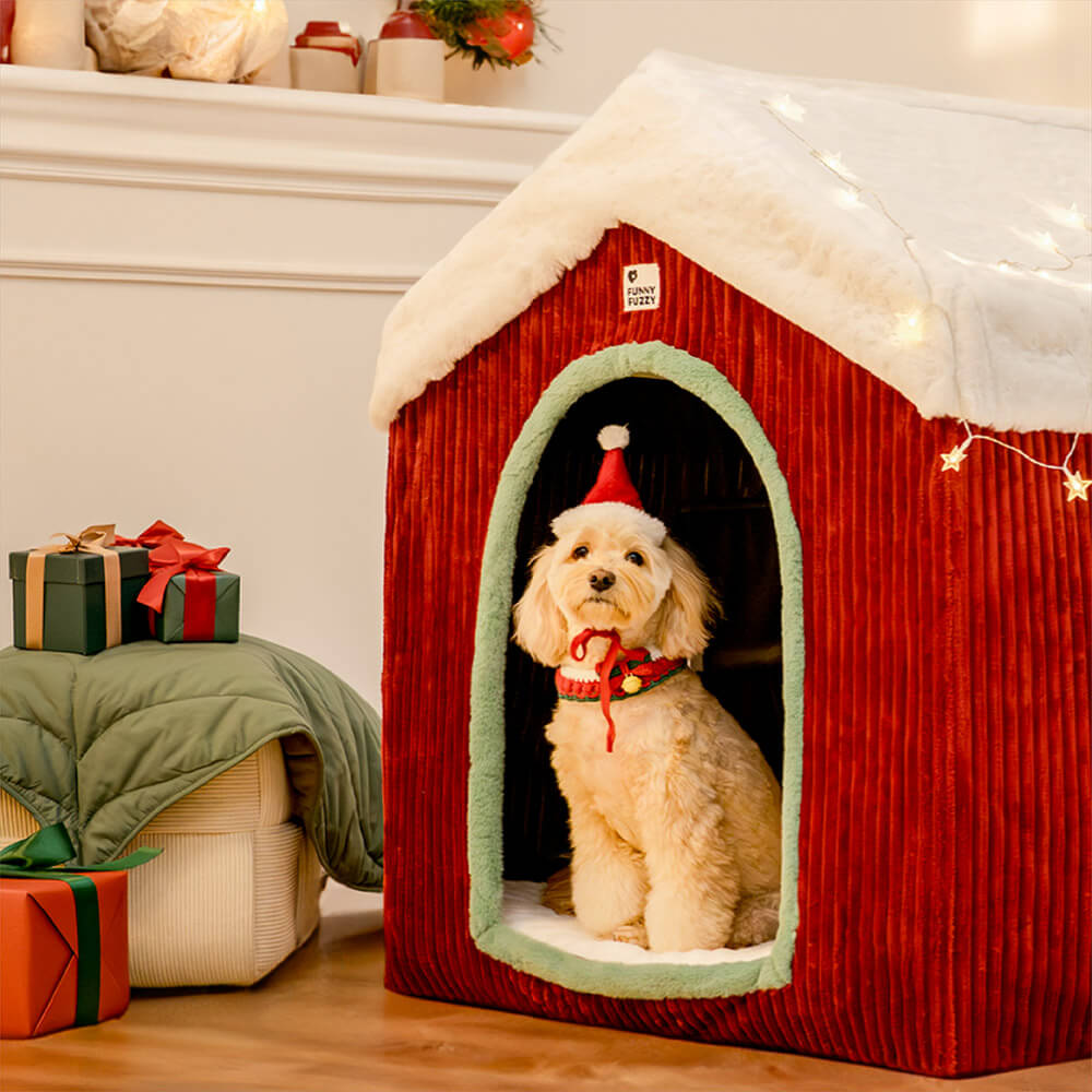 Paquete de Casa de nieve navideña Casa para perros grande y acogedora y cálida-3 pzas