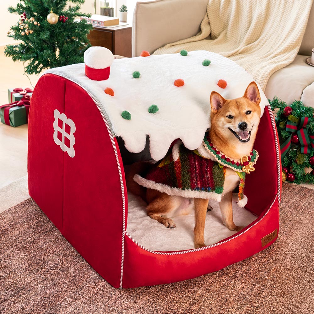 Paquete de Cama ortopédica para perros Festive Snow House: calidez navideña-4pzas