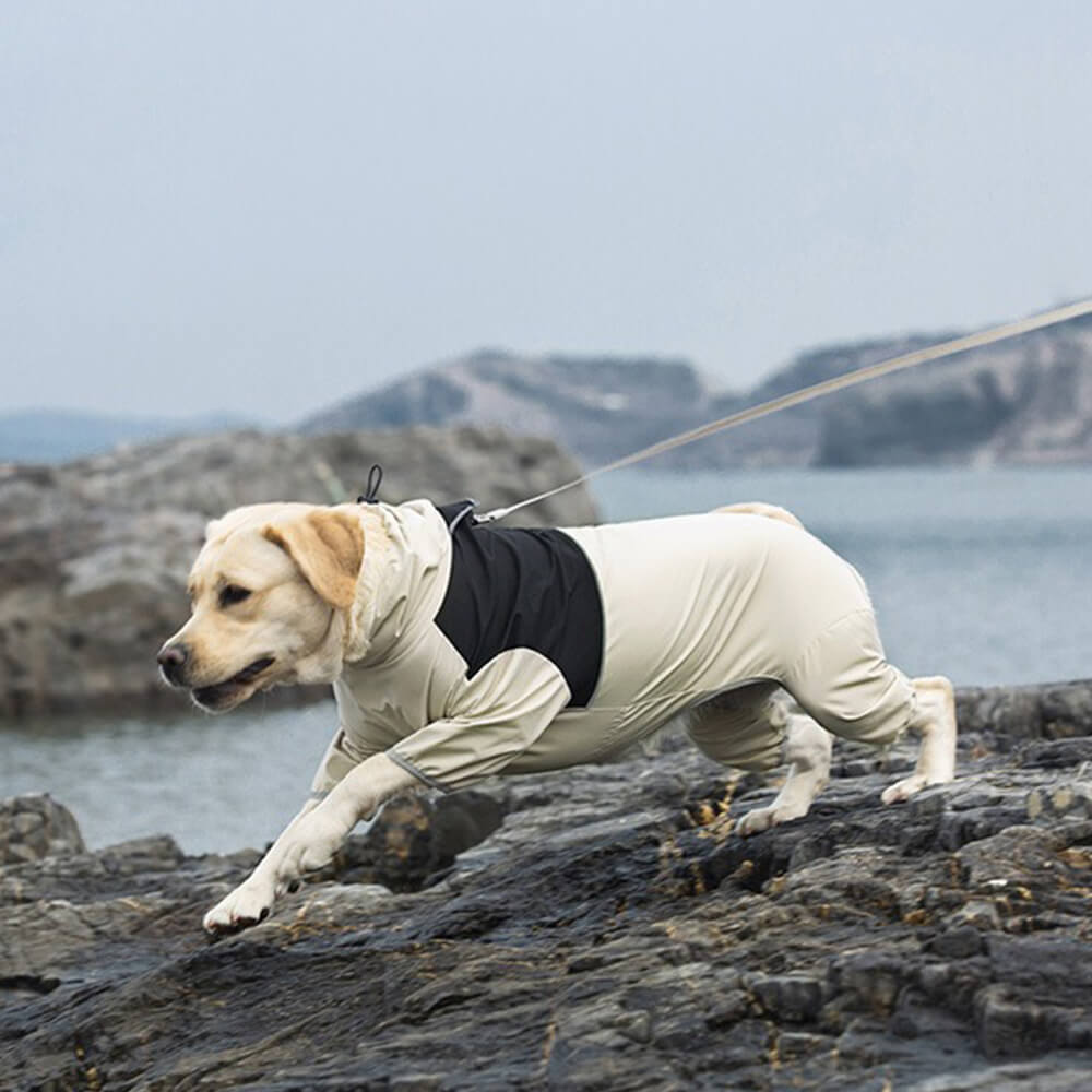 Chubasquero elástico de cuello alto impermeable para perros con tira reflectante