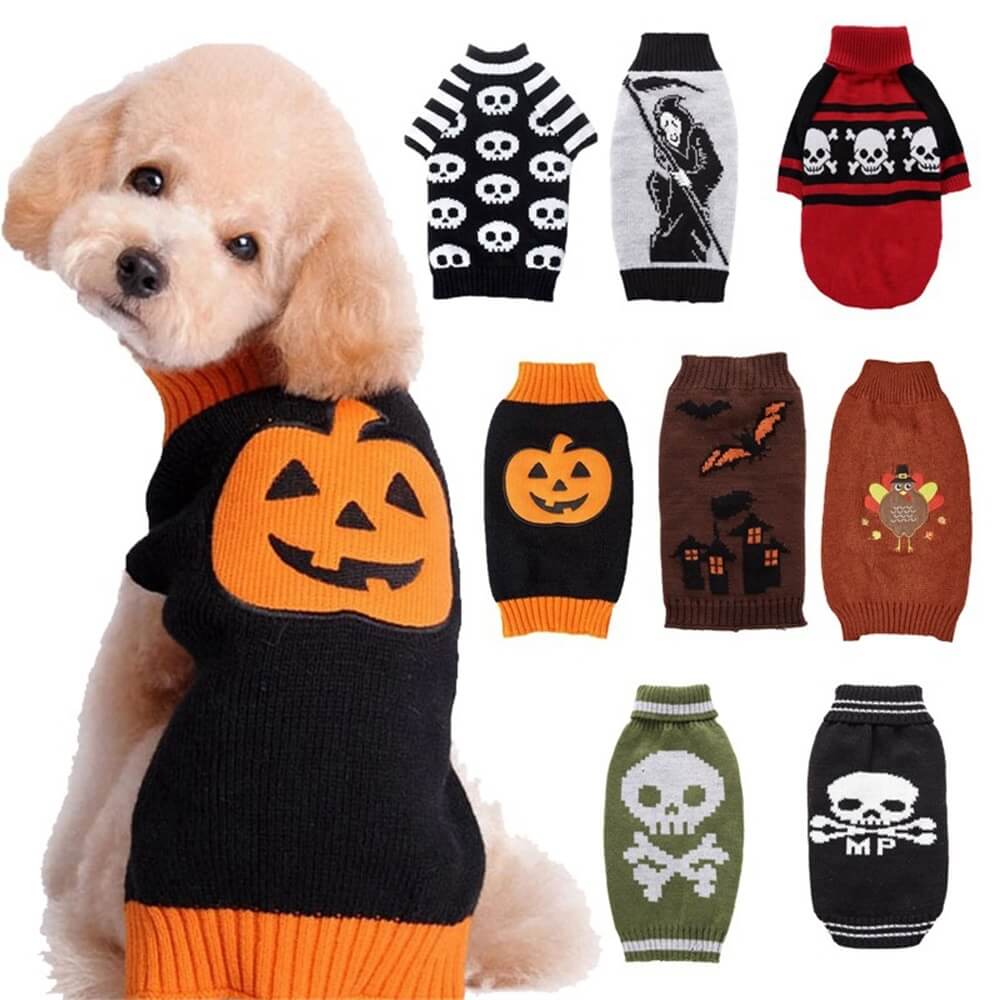 Suéter de Halloween para mascotas | Ropa cálida y acogedora para perros con estampado de Halloween