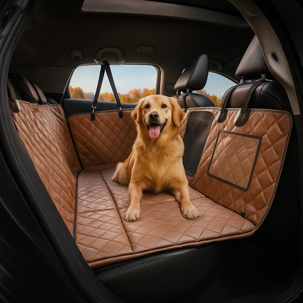 Funda para asiento de automóvil para perros de lujo de cuero sintético repelente al agua - RideProtector