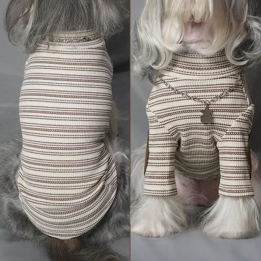 Suéter de punto elástico y cálido con rayas elegantes de Vinage para perros