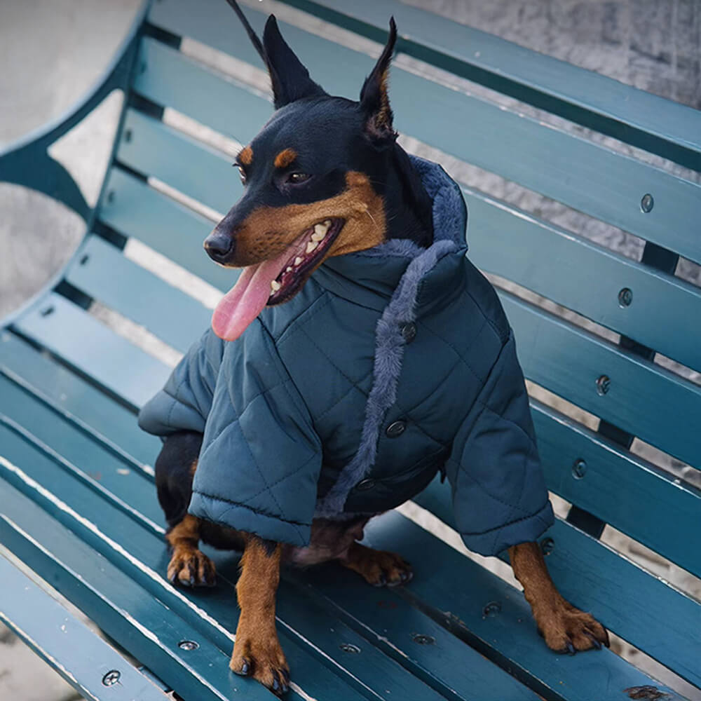 Abrigo para perros con cuello alto y botones a presión de piel sintética, cálido y acogedor