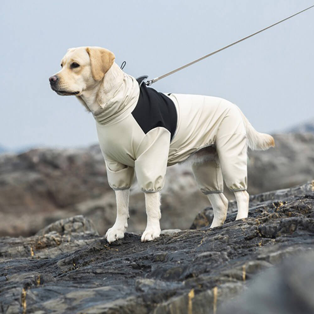 Chubasquero elástico de cuello alto impermeable para perros con tira reflectante