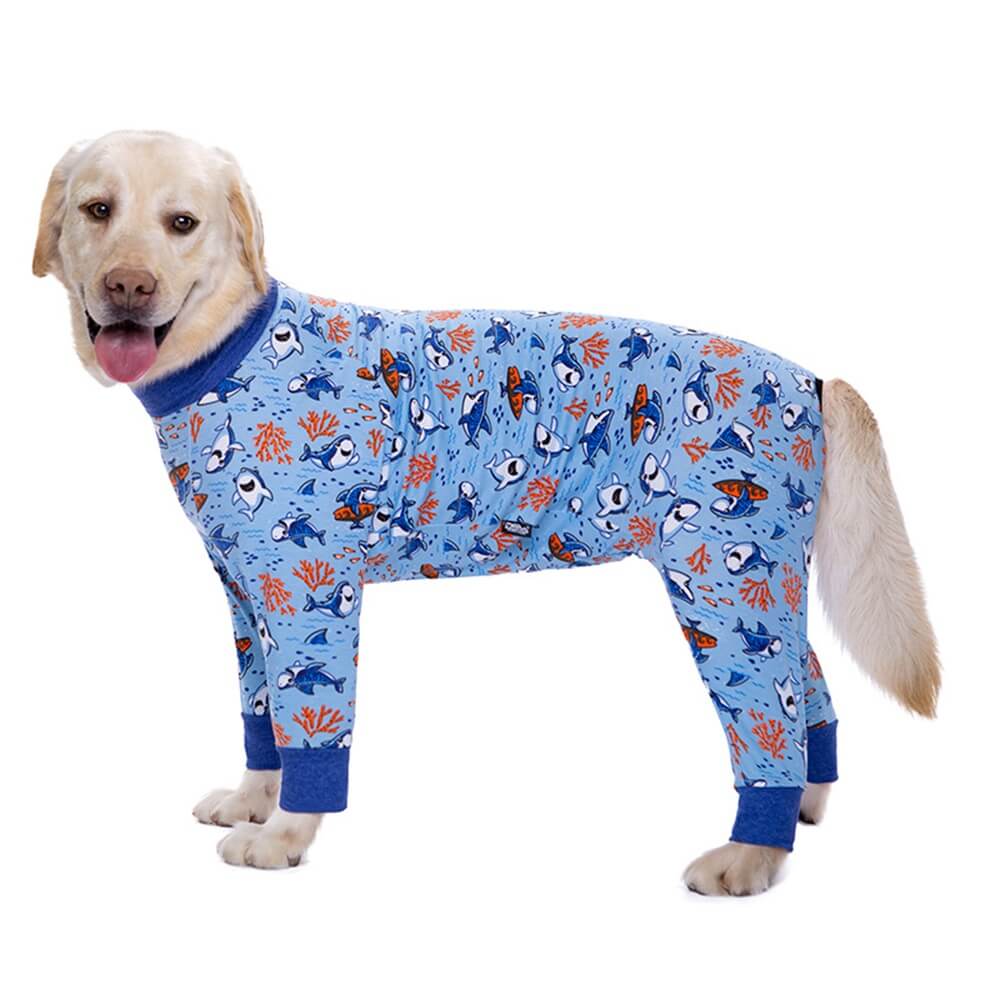 Ropa para perros grandes: pijama de cuatro patas fino y con barriga completa