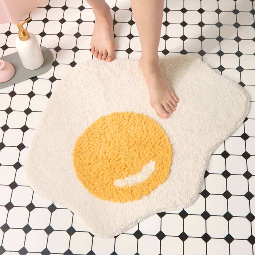 Alfombra de baño peluda con forma de huevo frito, multifuncional, decorativa, antideslizante, para el hogar