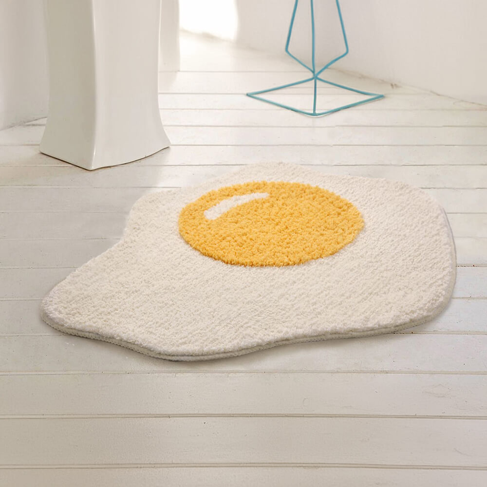 Alfombra de baño peluda con forma de huevo frito, multifuncional, decorativa, antideslizante, para el hogar