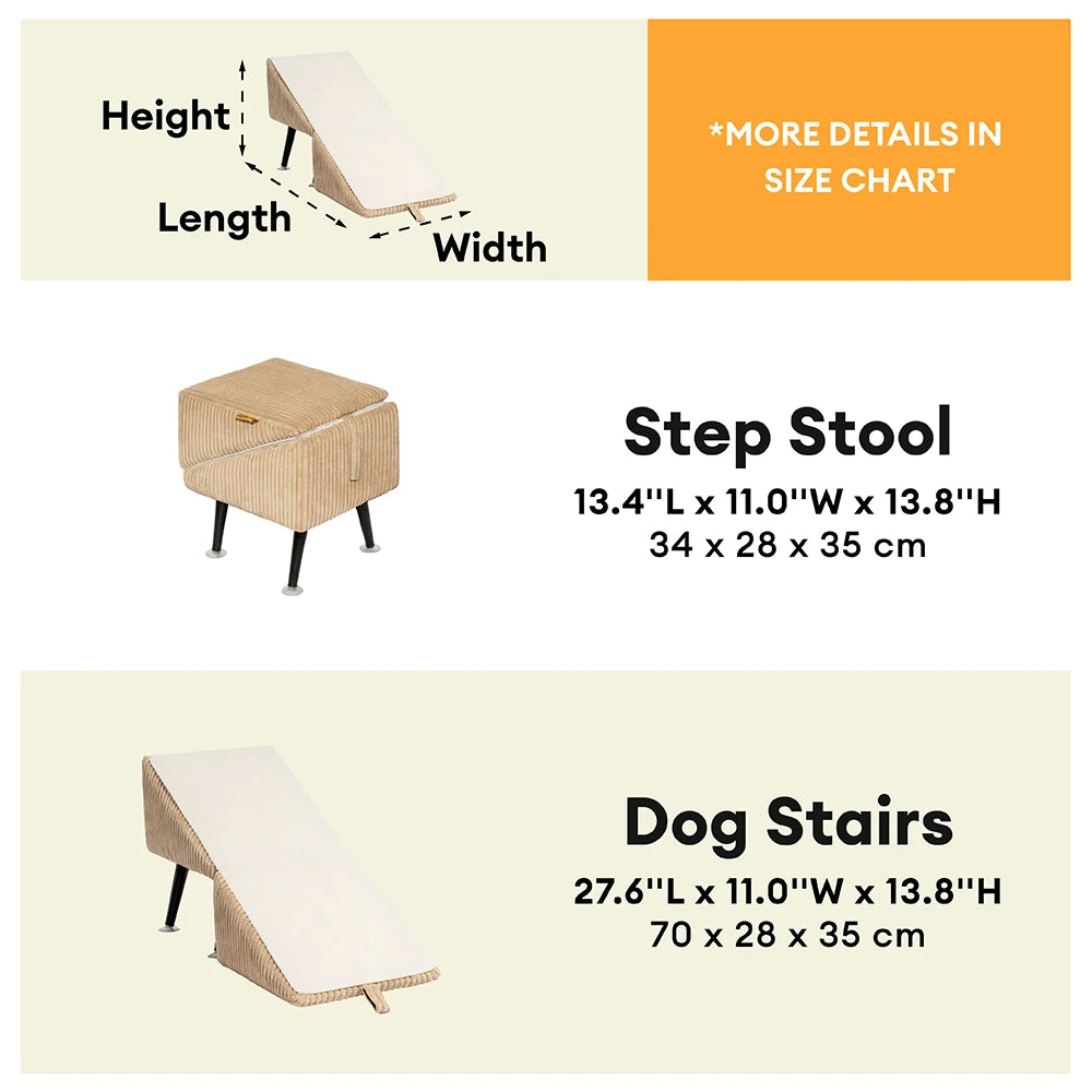 3-in-1 Comfy Corduroy Reinforced Alloy Pet Ramp & Side Stool – StepSure
