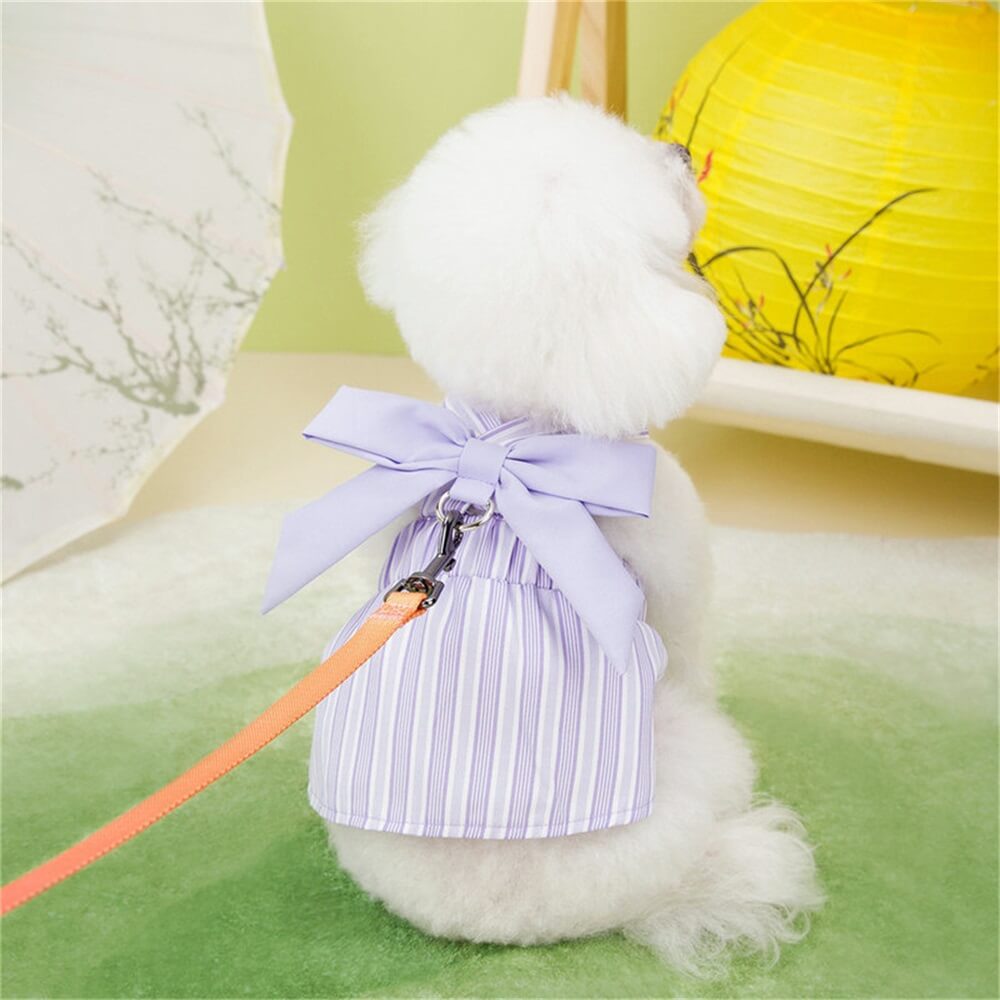 Elegante vestido de rayas lavanda para perros con arnés | Ropa cómoda y elegante para mascotas