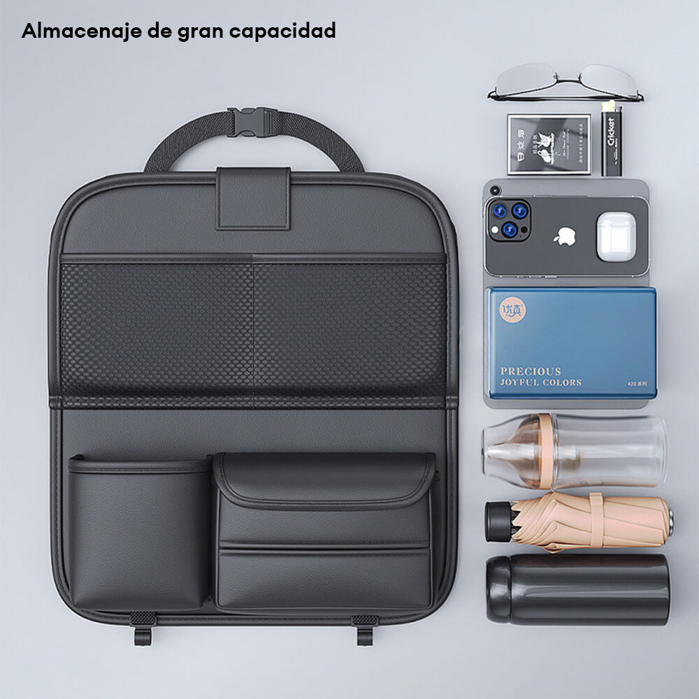 Organizador plegable para el asiento trasero del coche con mesa trayecto