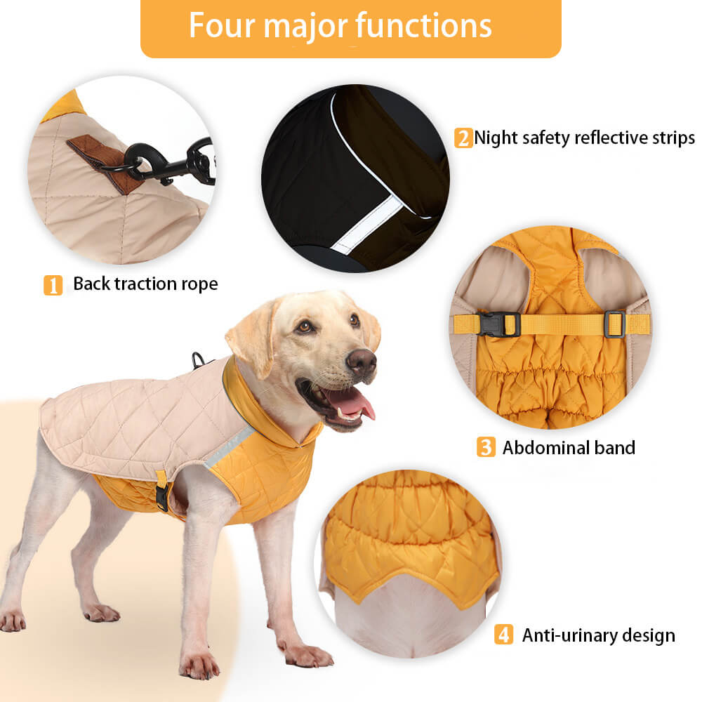 Chaqueta acolchada ajustable para perros: cálida y segura para paseos invernales