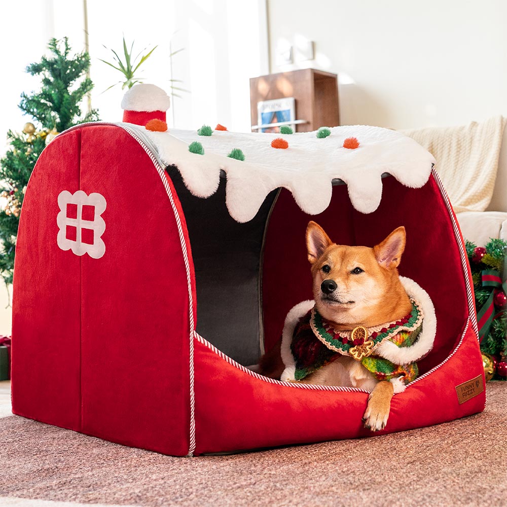 Paquete de Cama ortopédica para perros Festive Snow House: calidez navideña-4pzas