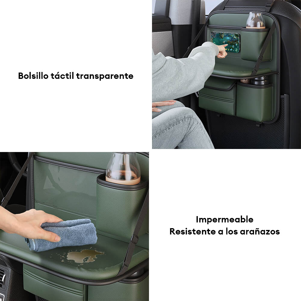 Organizador plegable para el asiento trasero del coche con mesa trayecto