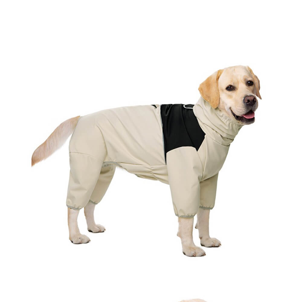 Chubasquero elástico de cuello alto impermeable para perros con tira reflectante