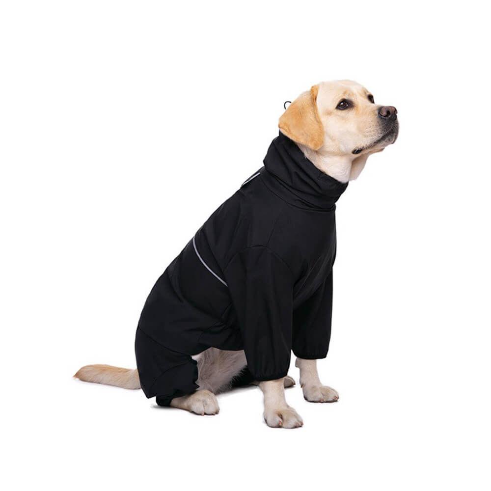 Chubasquero elástico de cuello alto impermeable para perros con tira reflectante