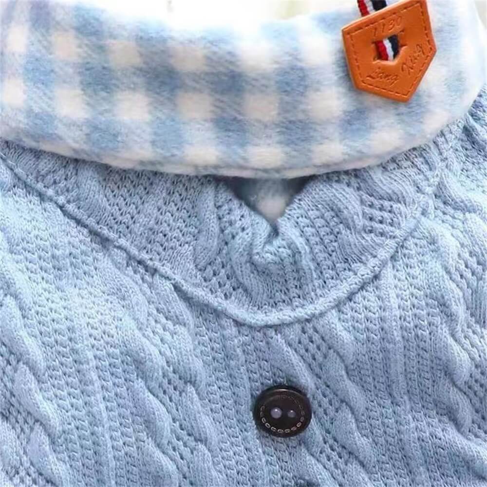Cozy Sweater de perros de punto con cuello a cuadros: disponible en Pink & Blue