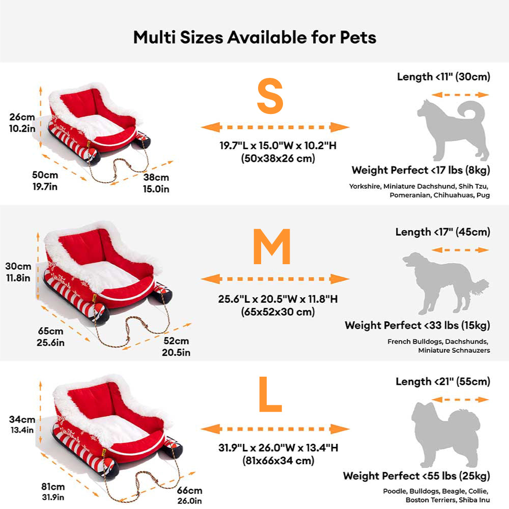 Paquete de Cama festiva y acogedora para perros: trineo navideño-3pzas