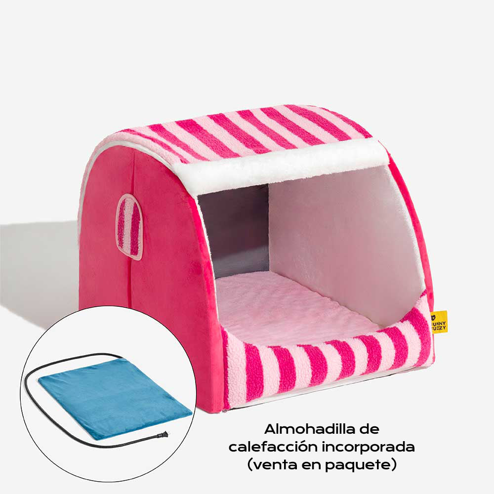 Cama ortopédica para perros con diseño de casa a rayas de moda: Cozy Hideaway