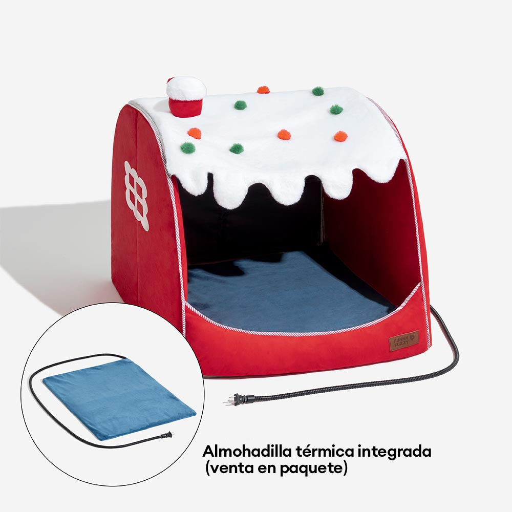 Cama ortopédica para perros Festive Snow House: calidez navideña