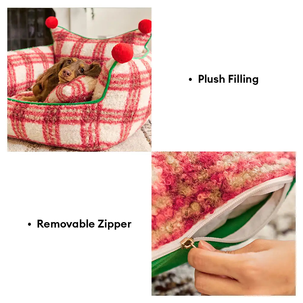 Amusement Park Fashion Plaid Thickened Plush Dog Sofa Bed