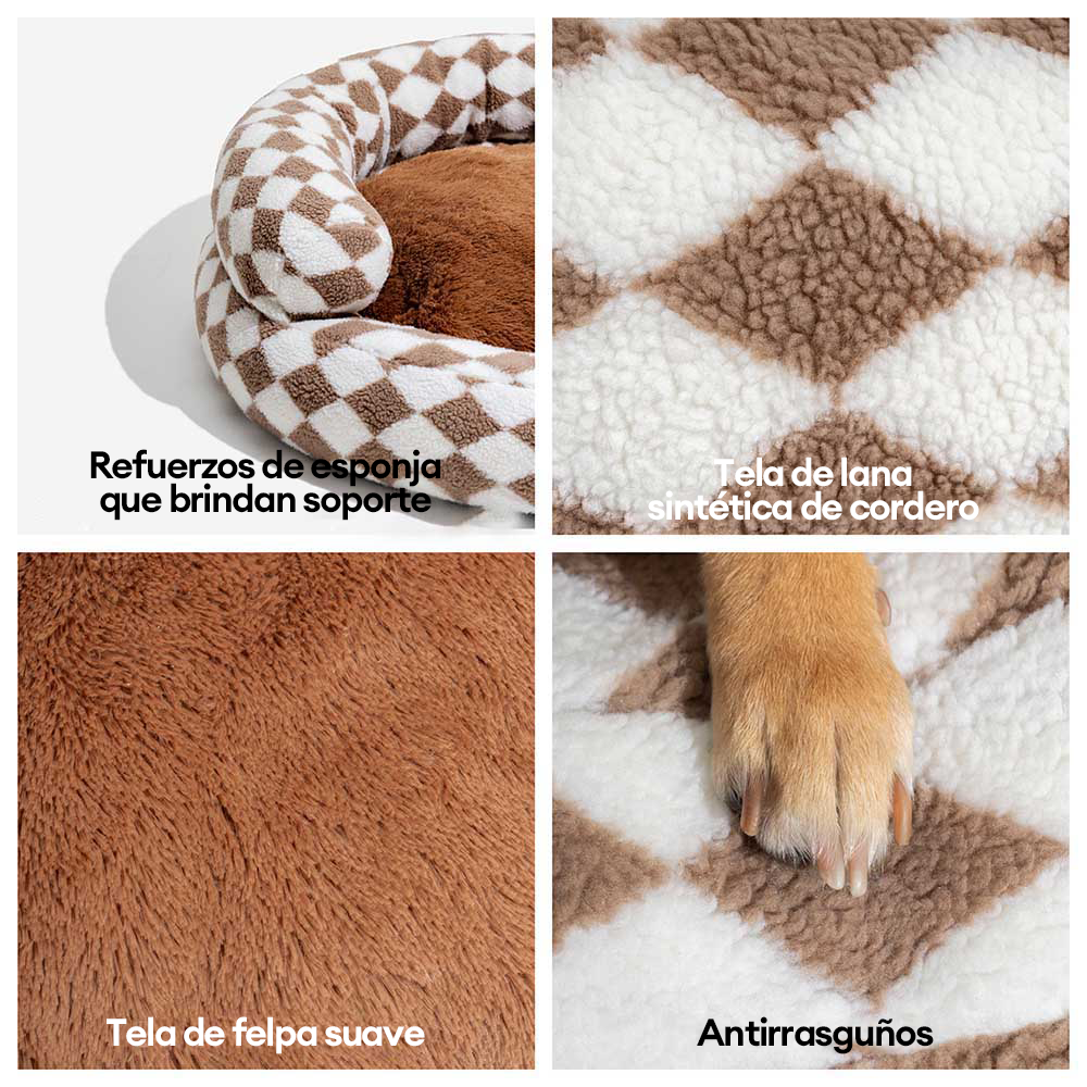 Cama para perros clásica lavable con diseño de donut y diseño de rombos - Cozy Haven