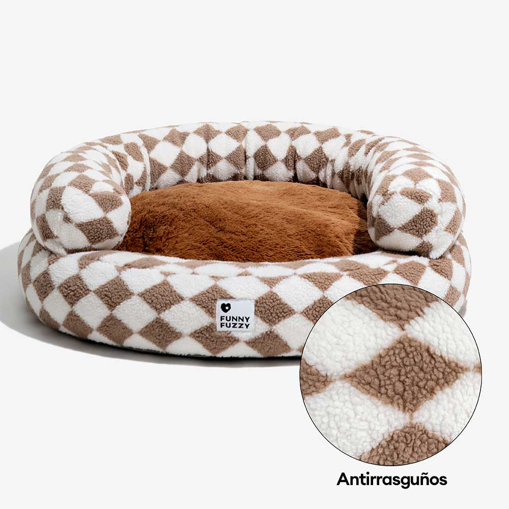 Cama para perros clásica lavable con diseño de donut y diseño de rombos - Cozy Haven