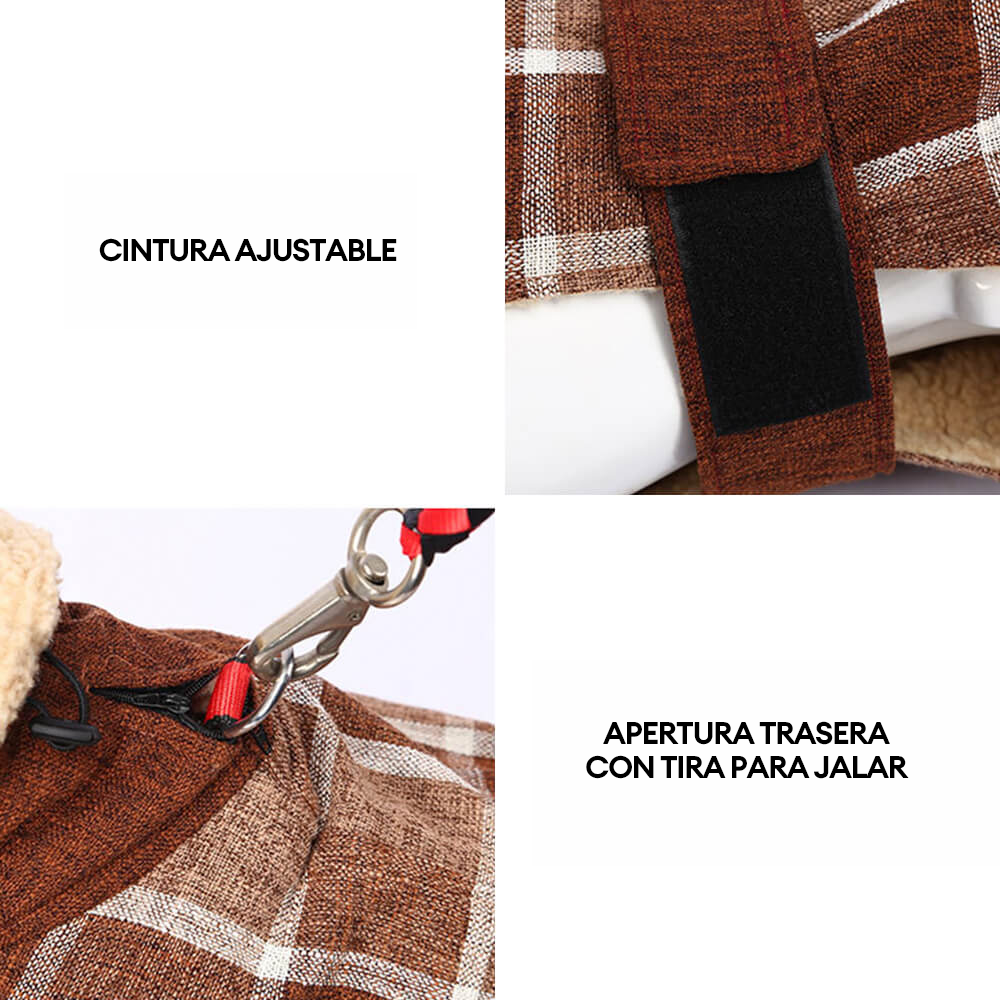 Chaqueta de cuello alto ajustable con cuadros polares cálidos para perros