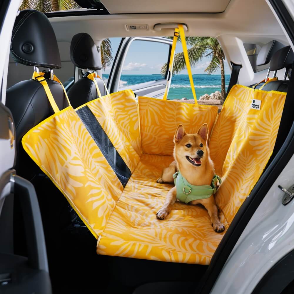 Funda impermeable para asiento trasero de coche para perro con estampado de palmeras Areca - Encanto tropical