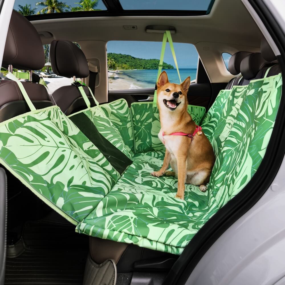 Funda impermeable para asiento trasero de coche para perro con estampado de palmeras Areca - Encanto tropical