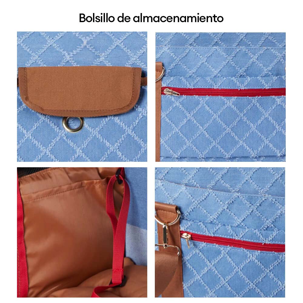 Bolsa para mascotas multiusos con diseño de cuadros retro de mezclilla