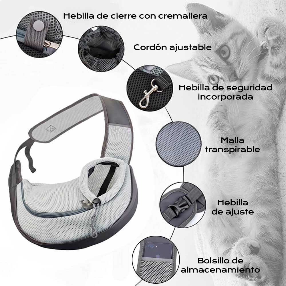 Elegante bolsa de transporte portátil de cuero sintético con malla para perros y gatos